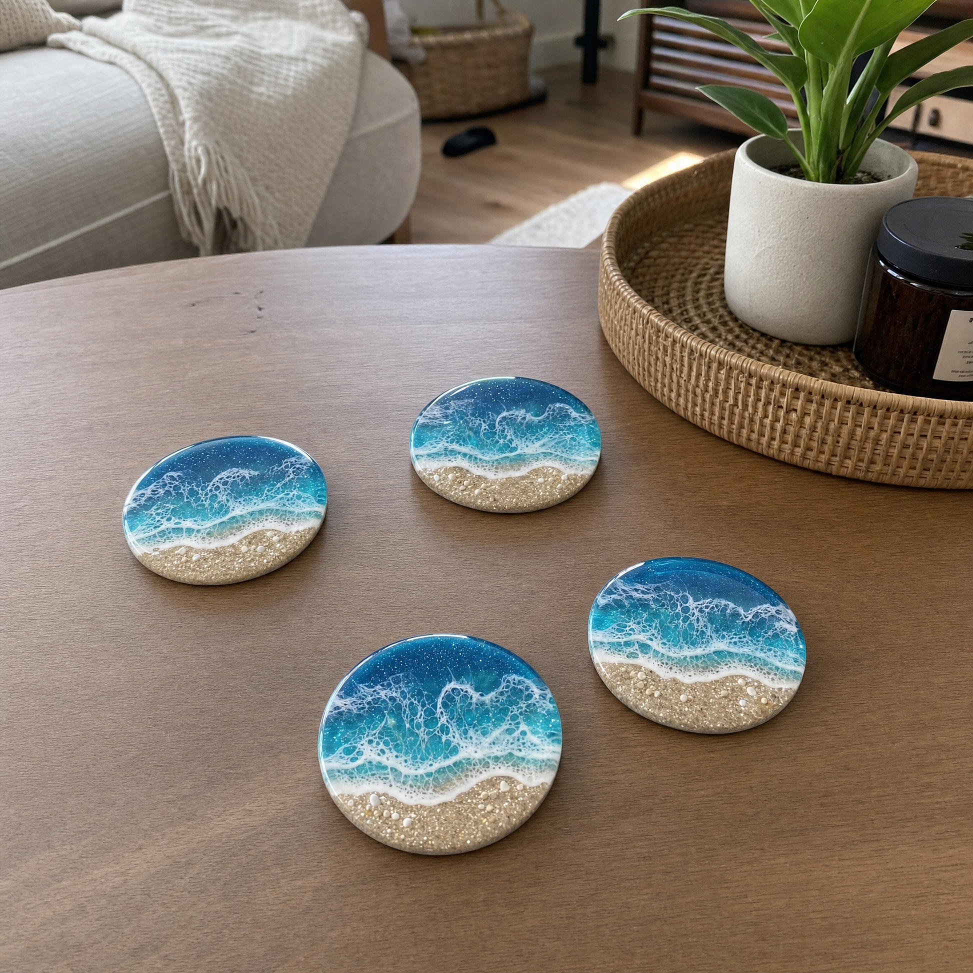Ocean Resin Coaster — lifestyle